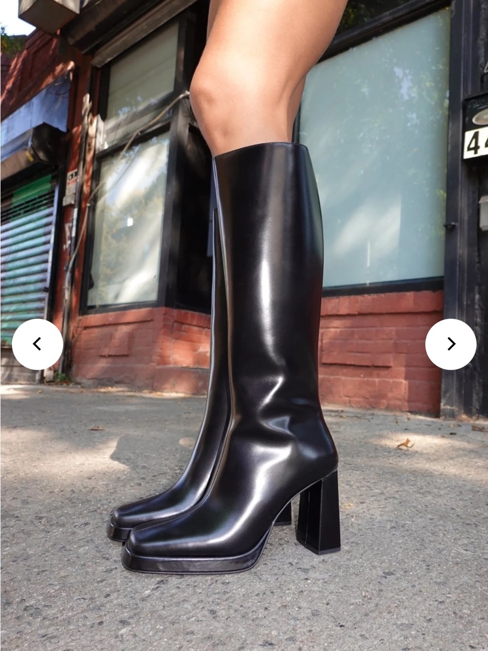 Jeffrey Campbell Maximal W Leather Black Knee-High Block Heel Boots